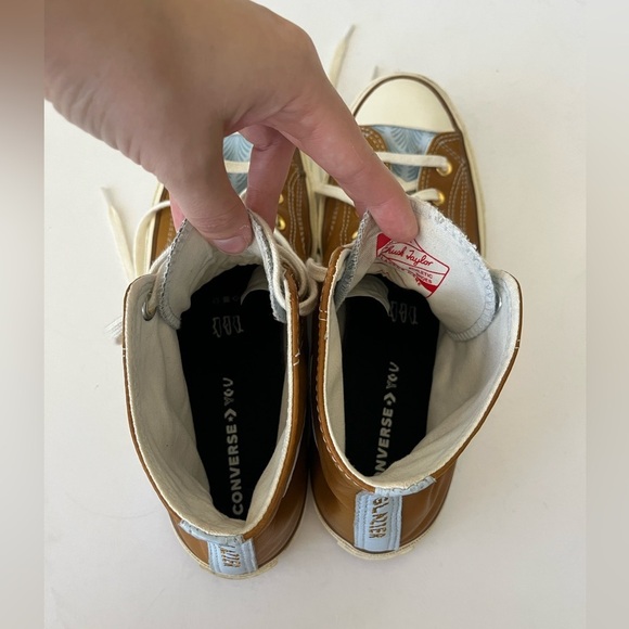 Converse Chuck Taylor 70 High Tops Brown Leather Blue Leaf Pattern Men’s Size 9 - Picture 11 of 16